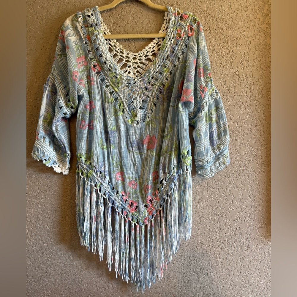 Floral Crochet Fringe Blouse